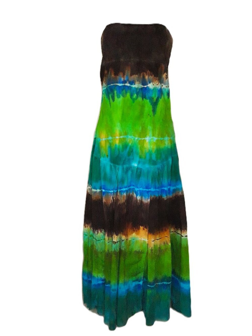 Seasons Boho Tie-Dye Midi Dress Large Strapless Cotton Artsy Festival Tropical